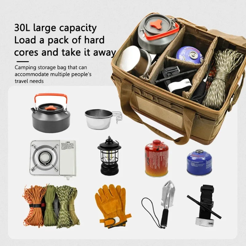 30L Large Capacity Camping Storage Bag, Detachable Camping Stove Case, Car Trunk Cooking Utensil Organizer