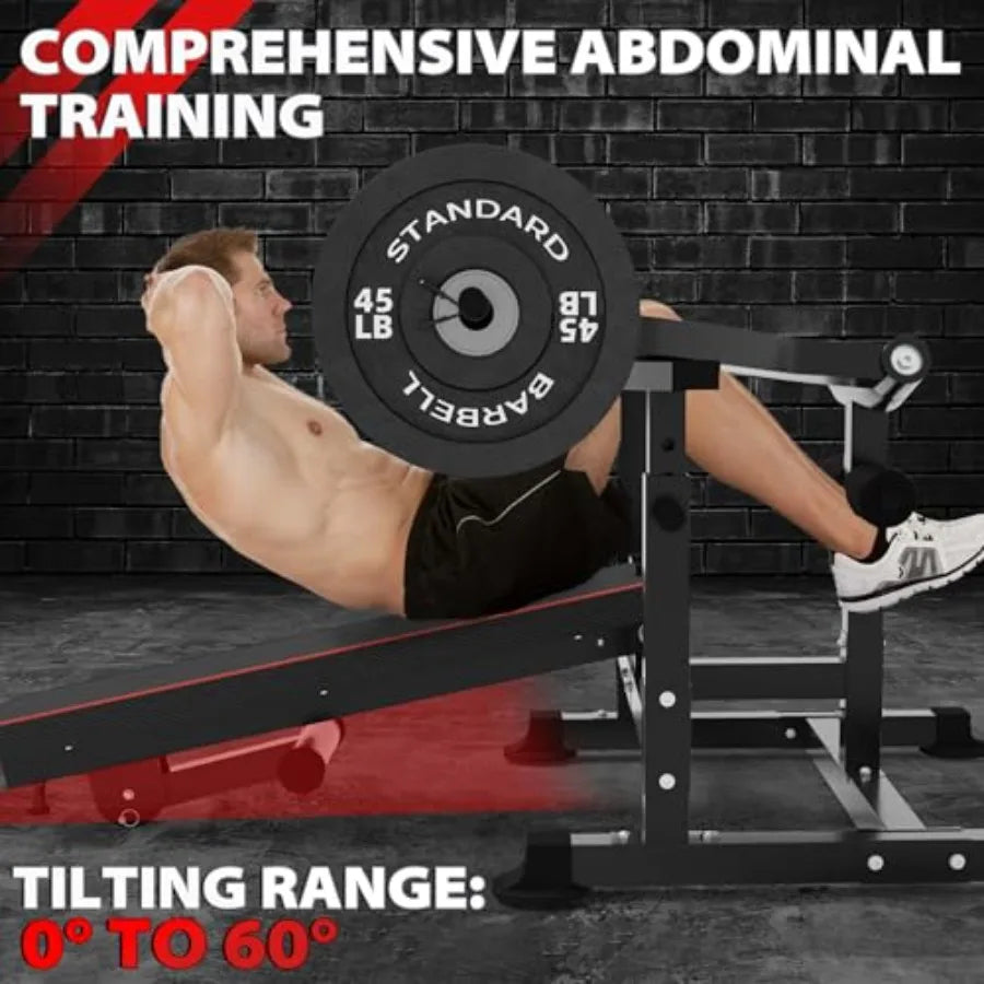 Home Gym Adjustable Chest Press Machine with Independent Converging Arms Flat/Incline Weight Bench for AB Workout Strength Trai