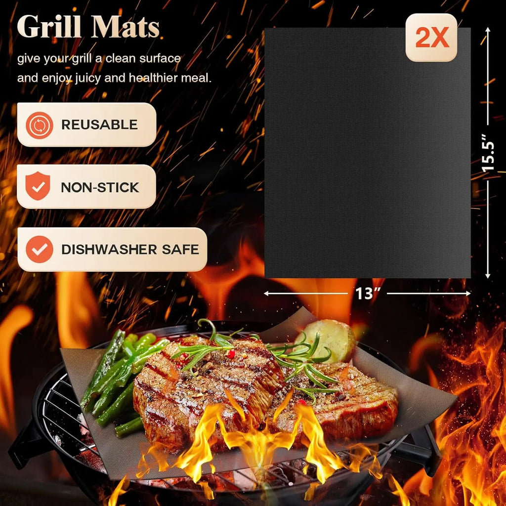 26pcs, BBQ Grill Accessories Set, Father's Day Gifts with Apron, Thermometer, Mats in Aluminum Case