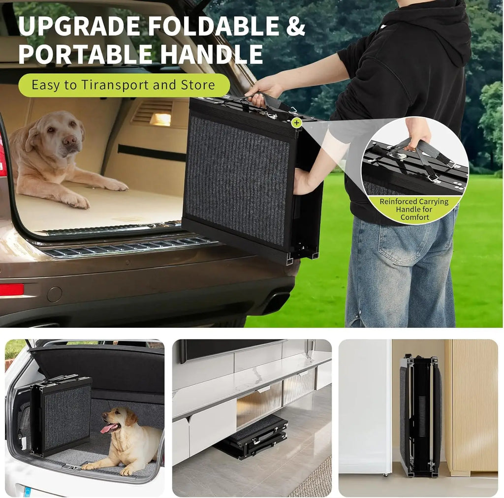 Dog Ramp for High Cars, Quad-Fold Non-Slip Ramp for Large Dogs & Seniors, Lightweight Portable Pet Ramp for SUV Truck Bed Couch