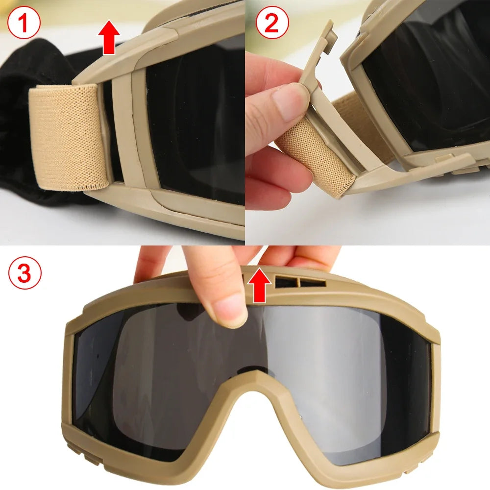 Tactical Goggles, Mountaineering, Shooting Sunglasses, Windproof, Motocross Glasses, Replaceable Lenses
