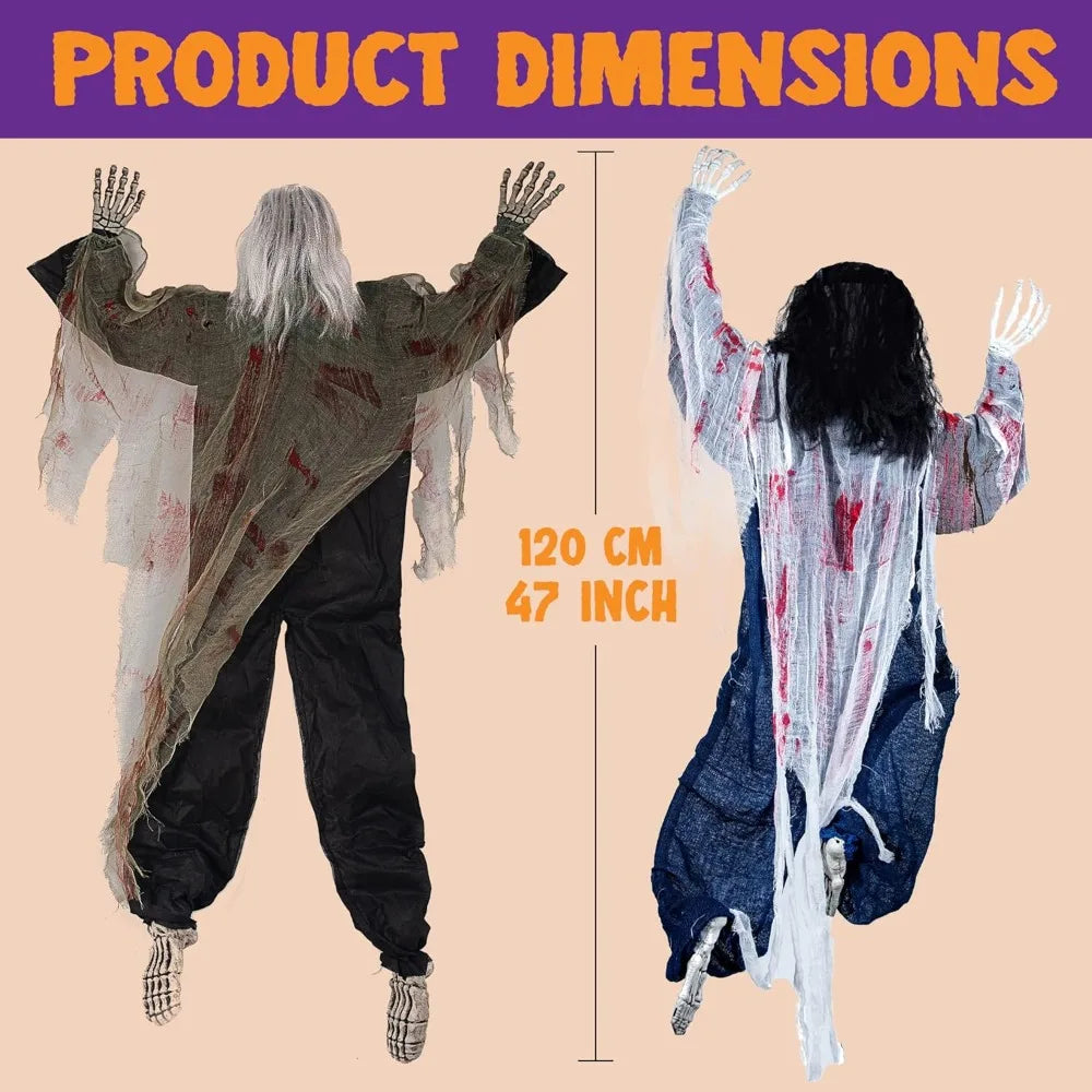 2 Pack 47" Halloween Climbing Zombies Wall Decoration Outdoor Halloween Climbing Dead Zombie Decoration for Haunted House Prop Yard Holiday Party Decor