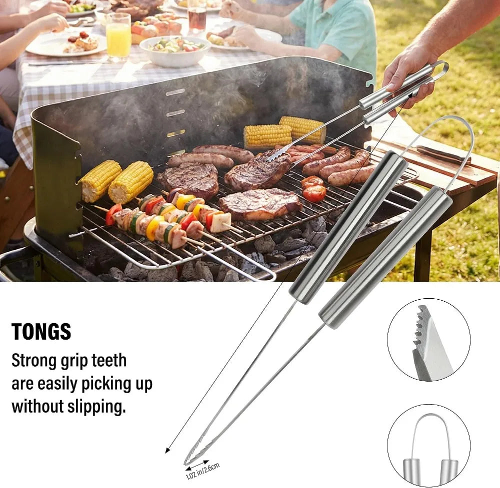 5-Piece BBQ Grill Tools Set, Stainless Steel Grilling Accessories with Long Handles, Outdoor Cooking Kit for Men Dad
