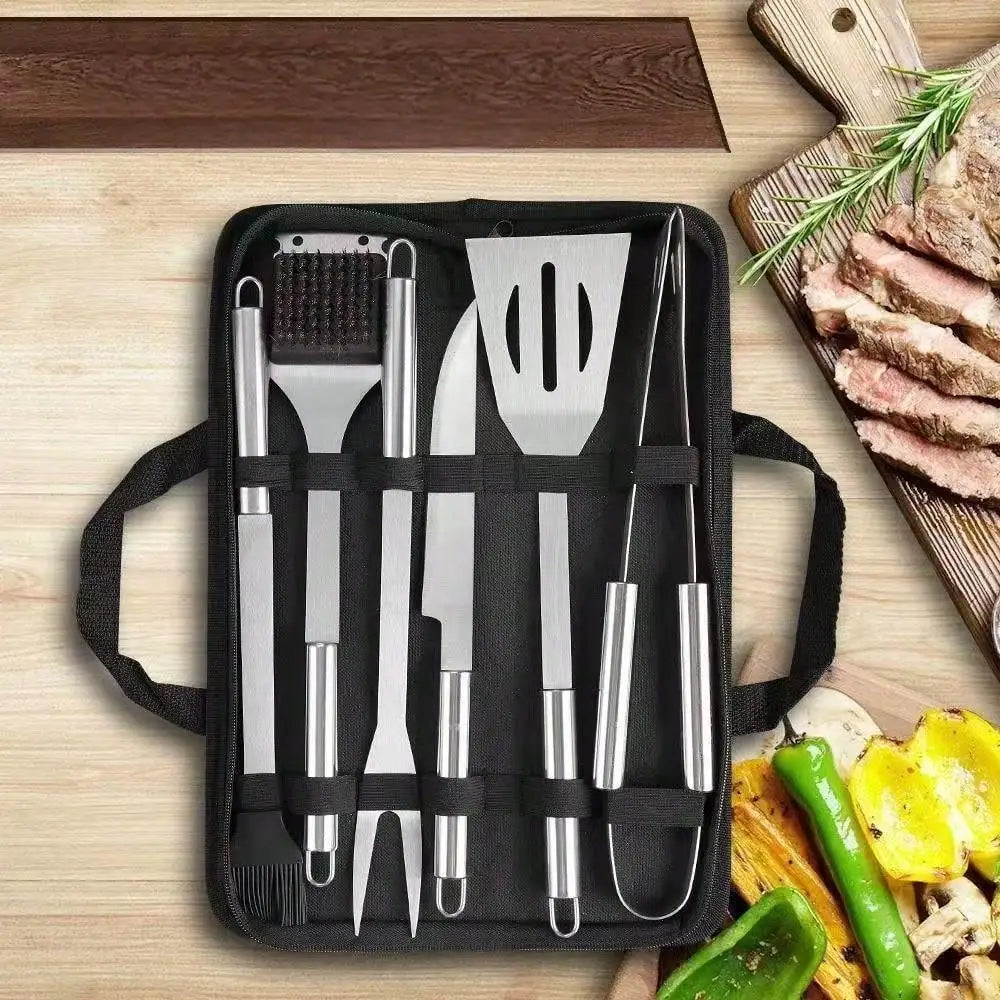 Multi Function Stainless Steel Grilling Tools Set Portable Camping BBQ Kit With Durable Waterproof Carry Case For Outdoor Backyard Barbecue Cooking