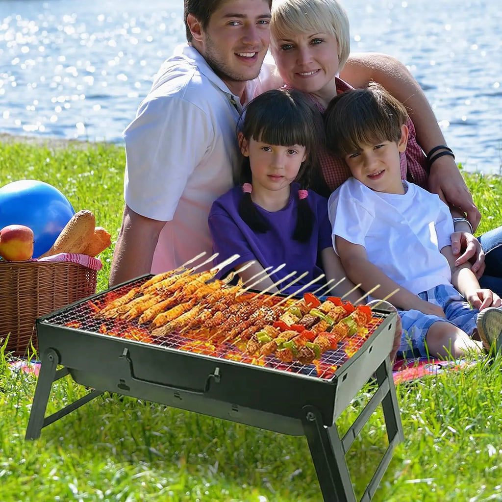 Portable Foldable Tabletop Charcoal BBQ Grill 17x12 Inch Lightweight Barbecue Grill Set With Grilling Tools For Camping Picnic Garden RV Backyard Outdoor Travel