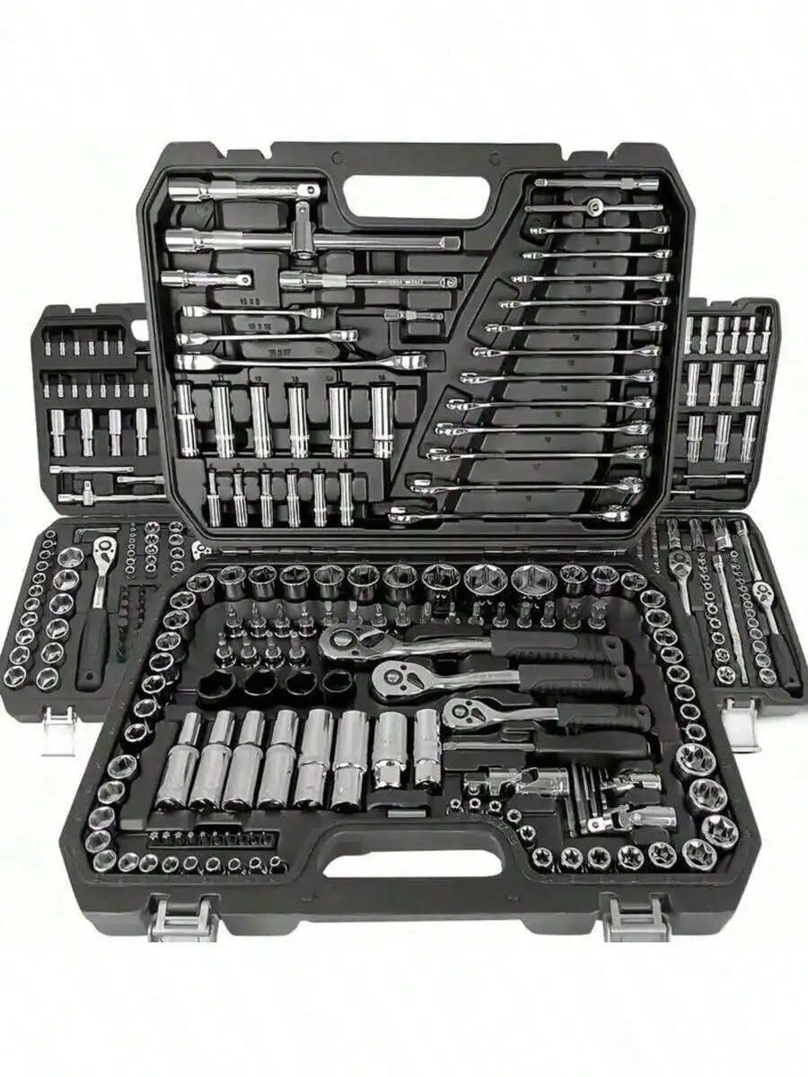 151/46pcs Comprehensive Mechanical Tool Set - 1/4", 3/8", 1/2" Deep And Standard Sockets, Ratchet Wrench Set, S2 And CR-V Socket