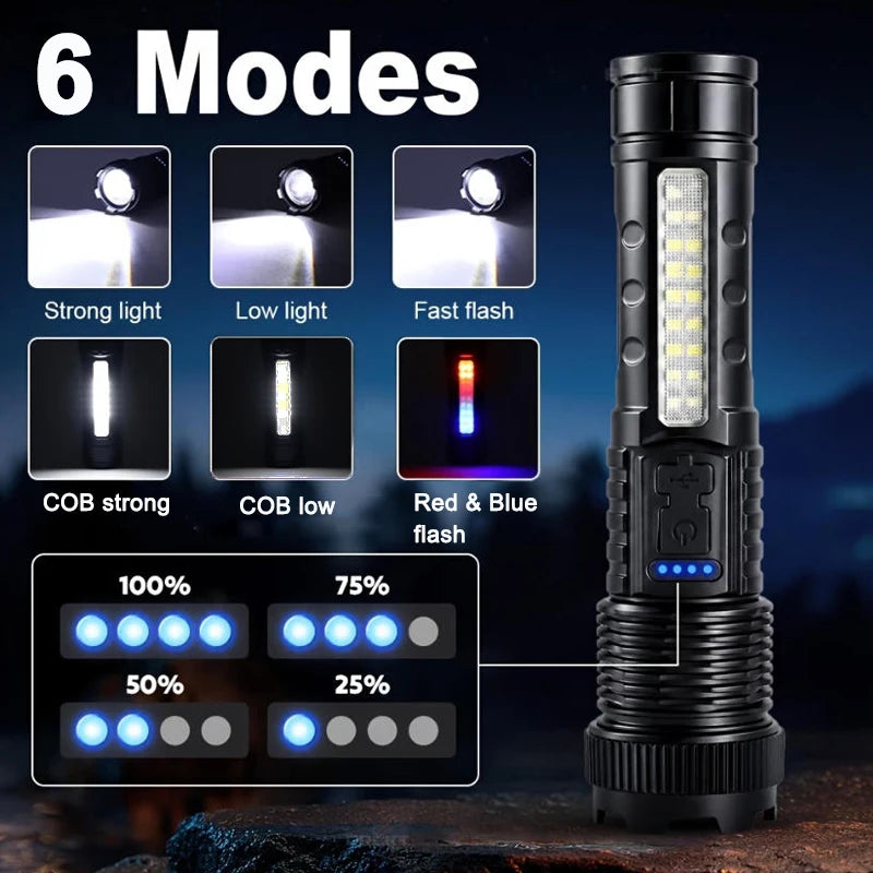 2PCS High Power LED Flashlight Strong Light Tactical Torch Rechargeable Portable Lamp Outdoor Emergency Camping Lantern