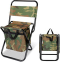 Portable Foldable Fishing Chair with Cooler Bag, Lightweight Folding Camping Chair, Outdoor Backrest Stool for Camping Hunting Fishing Hiking（Camouflage）