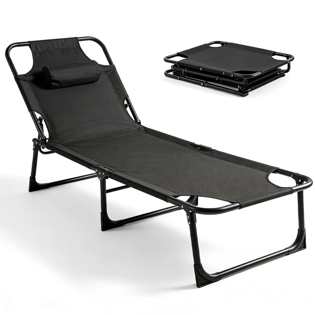 70''L*22''W Folding Camping Lounge Chair Portable Tanning Recliner Chair with Adjustable Backrest and Headrest Pillow Outdoor Sun Lounger for Beach Pool Patio Office Nap