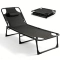 70''L*22''W Folding Camping Lounge Chair Portable Tanning Recliner Chair with Adjustable Backrest and Headrest Pillow Outdoor Sun Lounger for Beach Pool Patio Office Nap