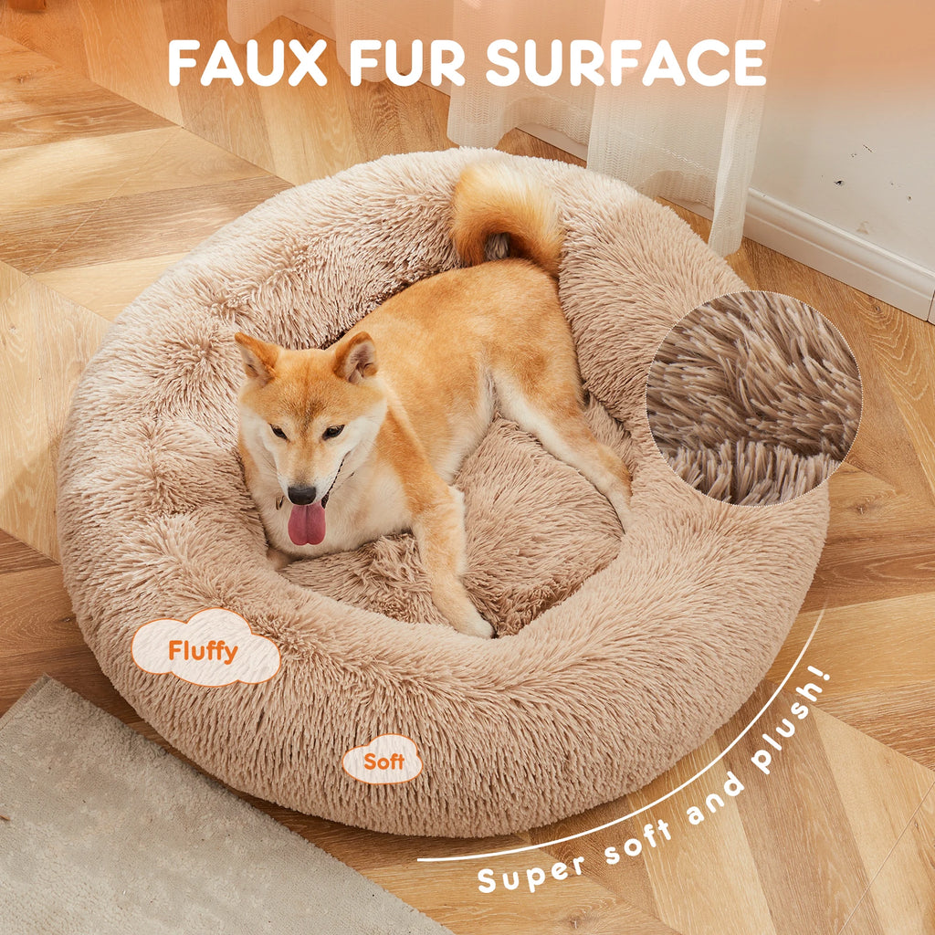 JHK Calming Dog Bed for Medium to Large Dogs Washable Large Pet Bed Anti-Slip Round Fluffy Plush Dog Bed