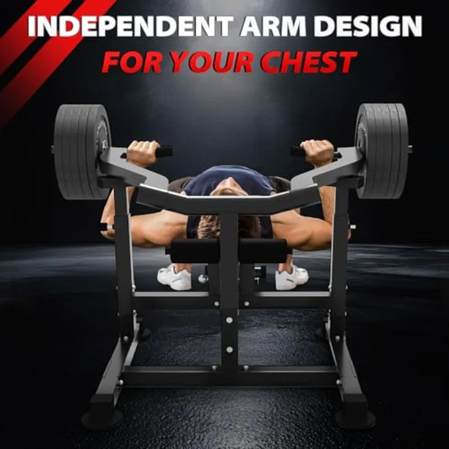 Home Gym Adjustable Chest Press Machine with Independent Converging Arms Flat/Incline Weight Bench for AB Workout Strength Trai