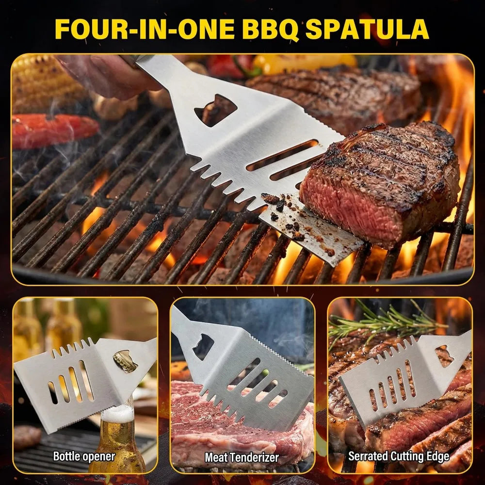 5-Piece BBQ Grill Tools Set, Stainless Steel Grilling Accessories with Long Handles, Outdoor Cooking Kit for Men Dad