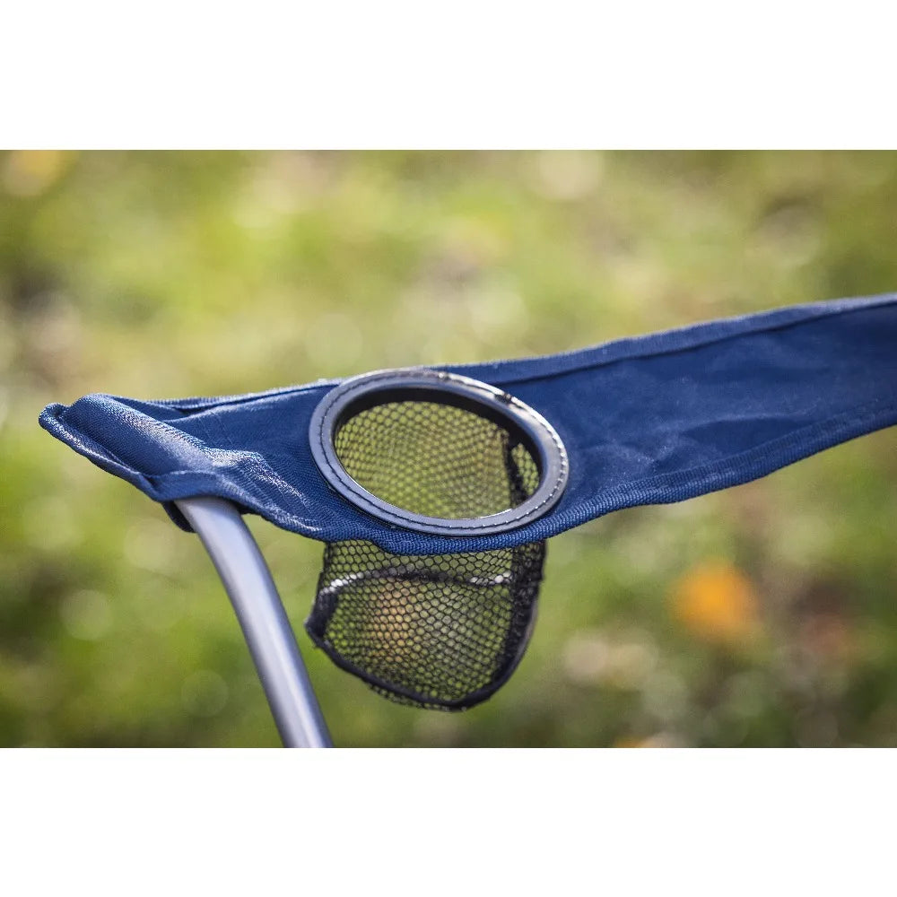 Portable Quad Folding Camping Chair with Adjustable Backrest and Side Cup Holder for Outdoor Fishing Beach Garden Party Dark Blue