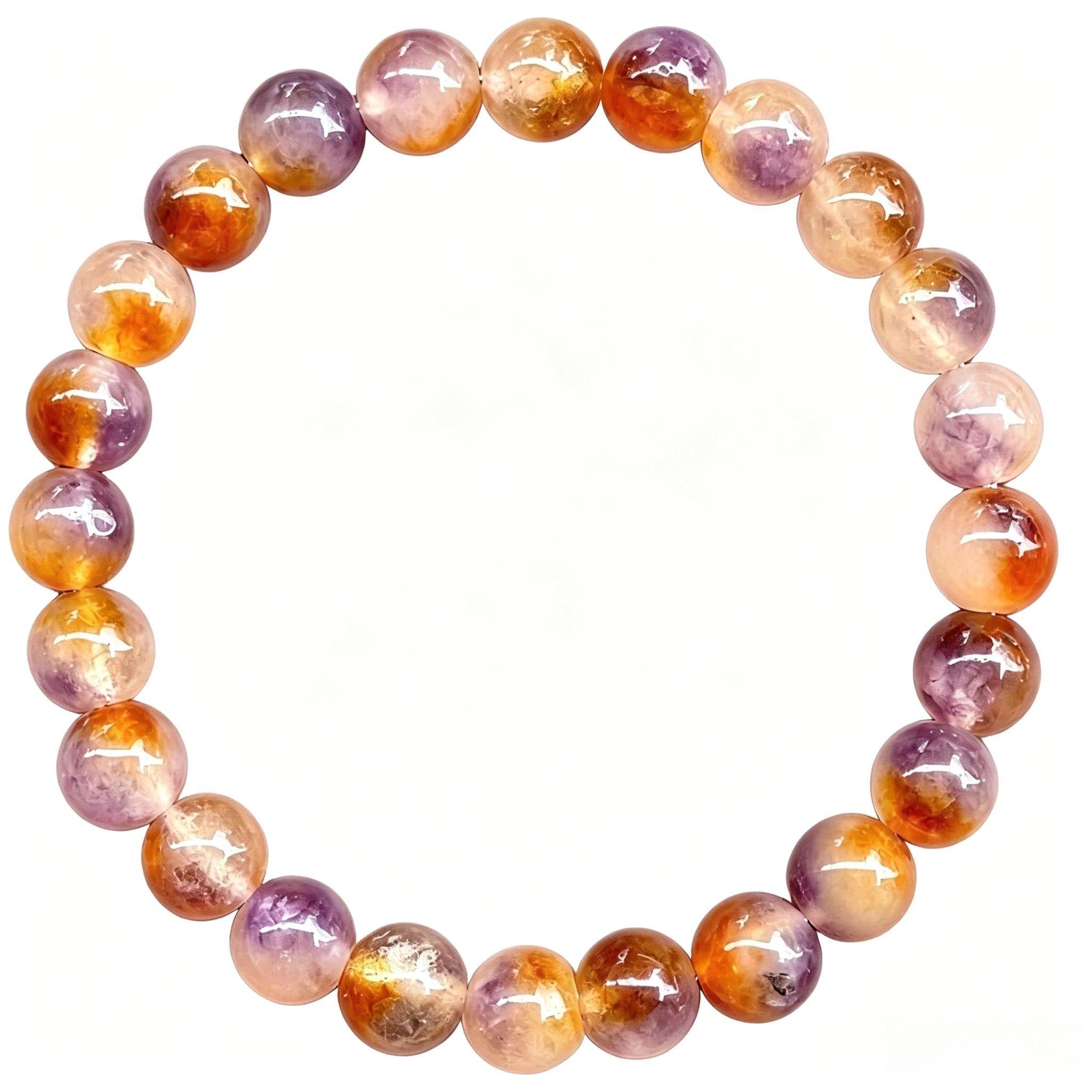 Natural Cacoxenite Auralite 23 Round Bead Bracelet Attract Wealth Prosperity Healing Crystal Elastic Wrist Jewelry