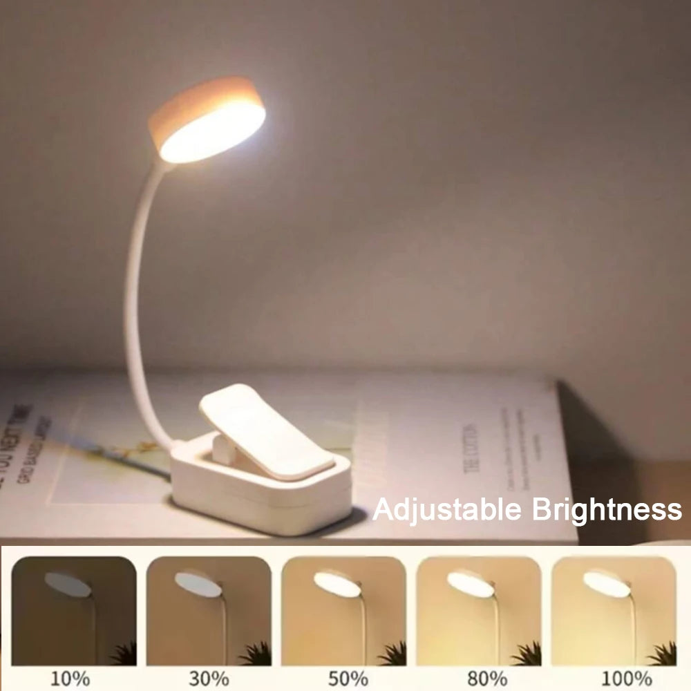 LED Clip On Book Light, Portable Reading Light, Eye Protection, Stepless Dimmable Mini Desk Lamp