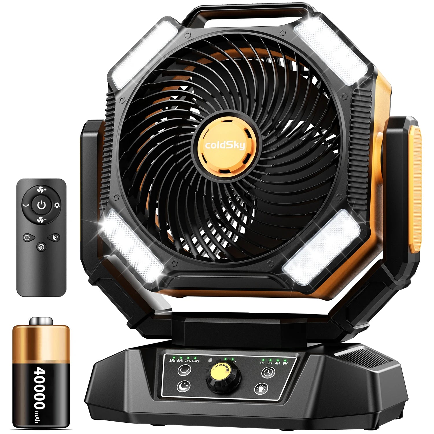 20000mAh Battery Camping Fan with 4 LED Lantern 8 Speeds Desk Fan Portable Outdoor Fan for Outdoor Camping Tent and Fishing