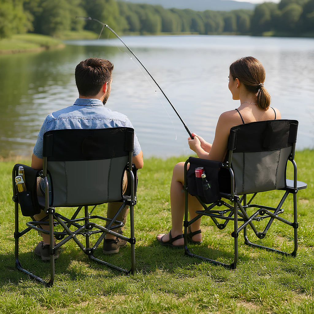 Heavy Duty Folding Camping Chair with Side Pocket, 400 lbs Capacity Portable Outdoor Director's Chair with Side Table & Cup Holder, Foldable Lawn Chair for Adults, Fishing, Picnic, Beach, Lawn