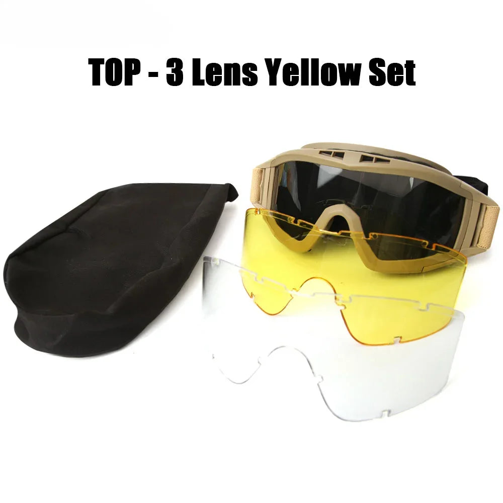 Tactical Goggles, Mountaineering, Shooting Sunglasses, Windproof, Motocross Glasses, Replaceable Lenses