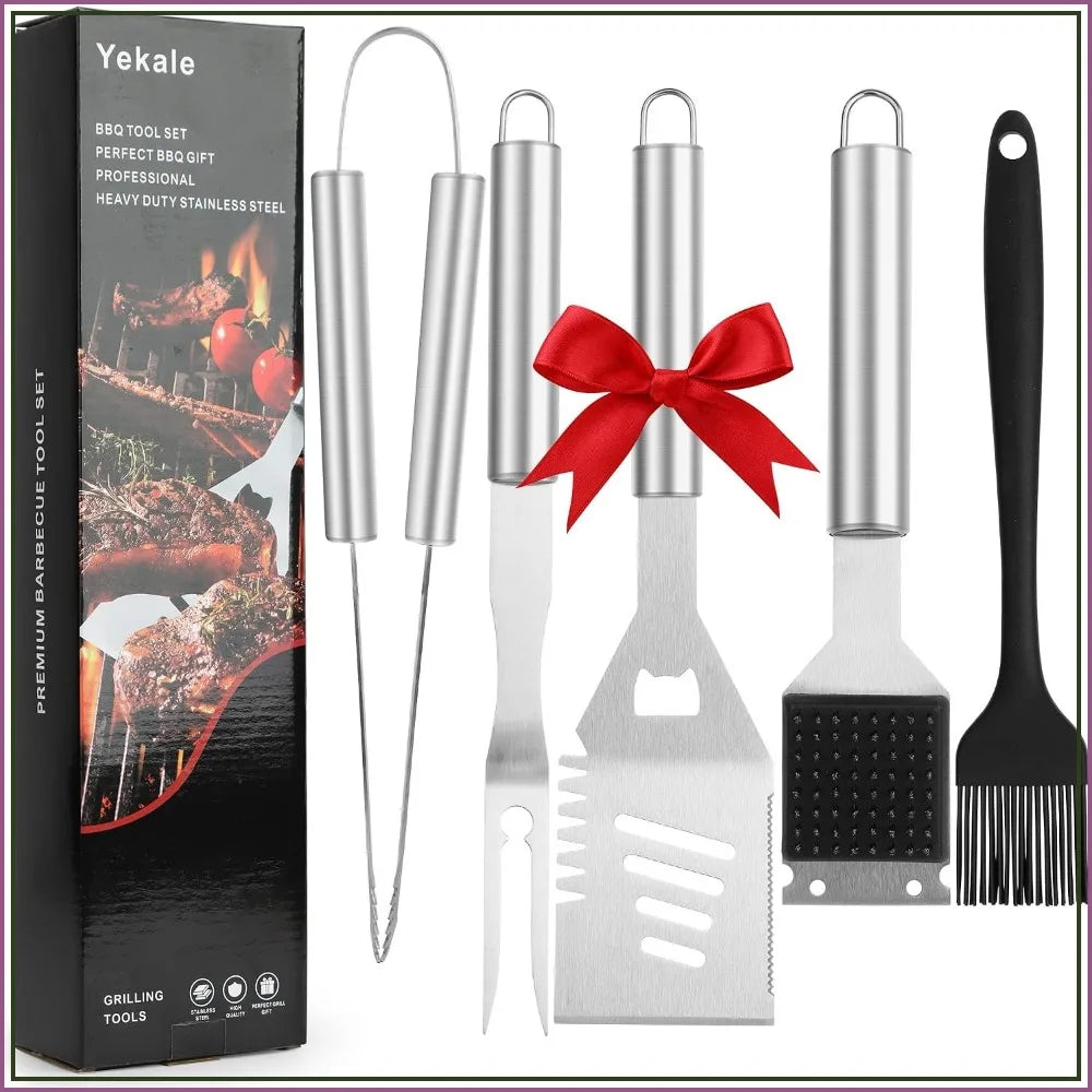 5-Piece BBQ Grill Tools Set, Stainless Steel Grilling Accessories with Long Handles, Outdoor Cooking Kit for Men Dad