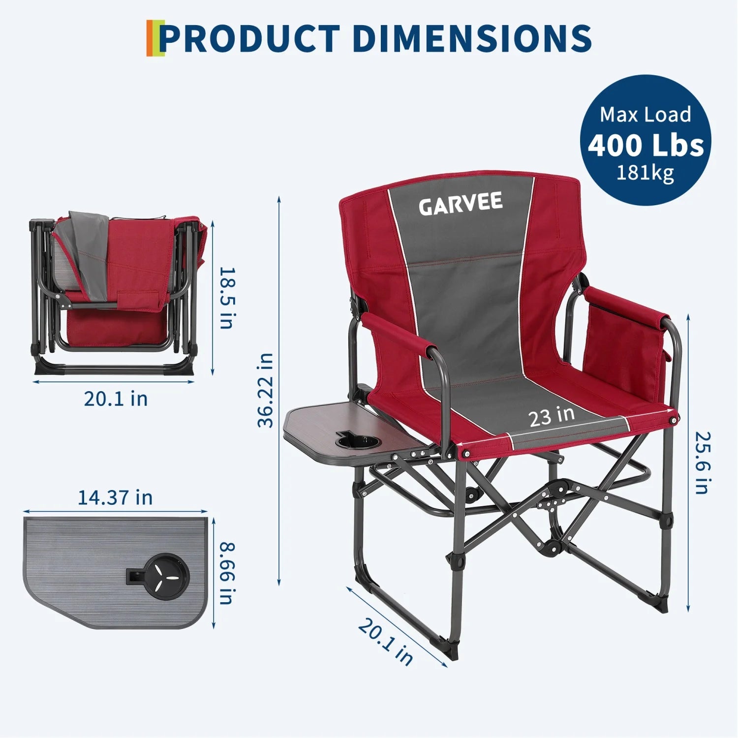 1 Pack / 2 Pack Oversized Heavy Duty Folding Directors Chair for Adults, 400 Lbs Capacity Portable Camping Chair with Side Table, Cup Holder & Side Pocket, Lawn Chairs for Camping, Beach, Garden, RV
