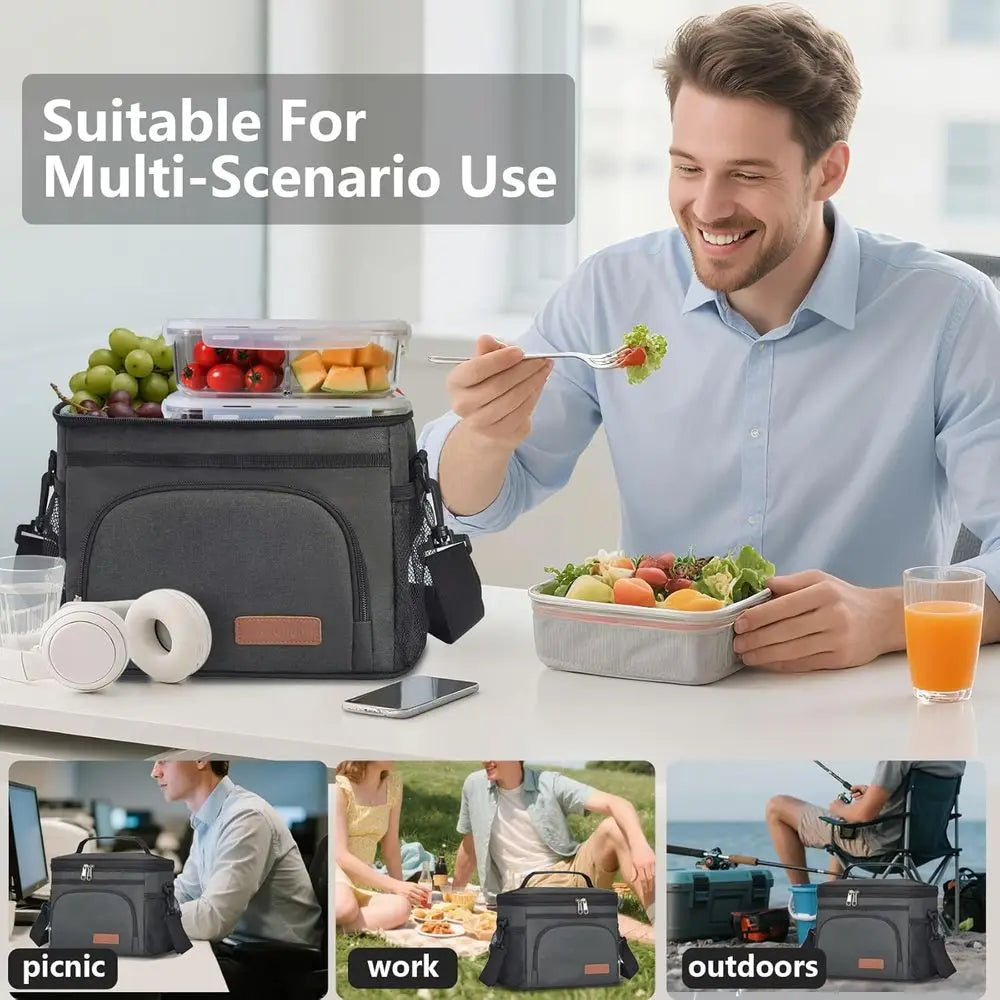 Insulated Lunch Bag - Reusable Cooler Tote for Men & Women, Ideal for Picnics, Hiking, Beach, with Adjustable Strap