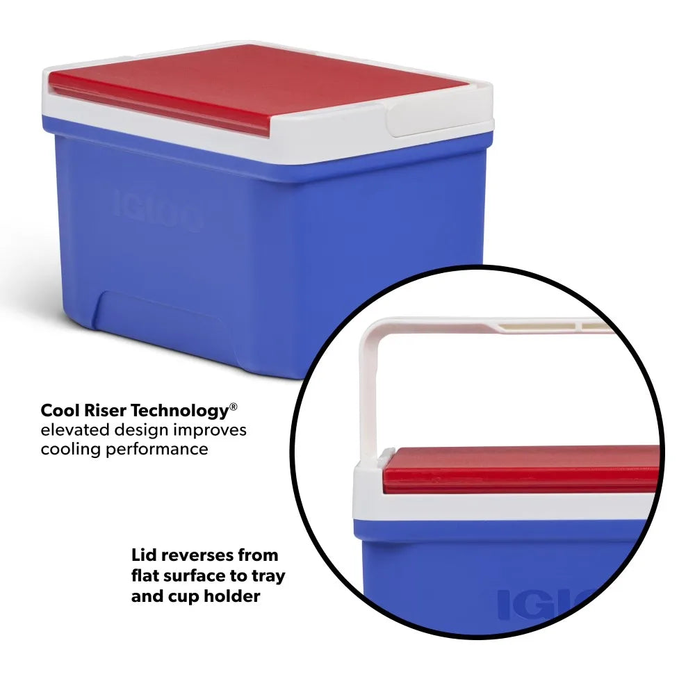 9 QT Portable Ice Chest Cooler Outdoor Picnic Camping Beach Cooler Box with Lid Insulated Food Storage Container for Drinks and Snacks Blue Red and White Design