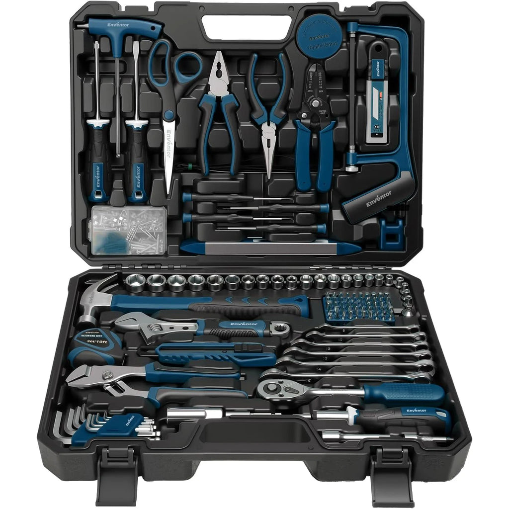 Tool Set, 220-Piece Home Tool Kit with Toolbox, Wrench and Hand Tools for Home Repairs, Auto Maintenance, DIY & General Repair Tools for Men & Women, Blue
