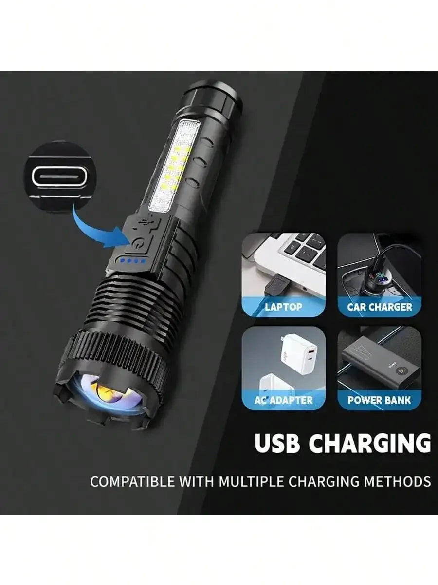 2PCS Tactical Flashlight 2500 Lumens - USB C Rechargeable, 7 Modes, Super Bright LED Flashlight