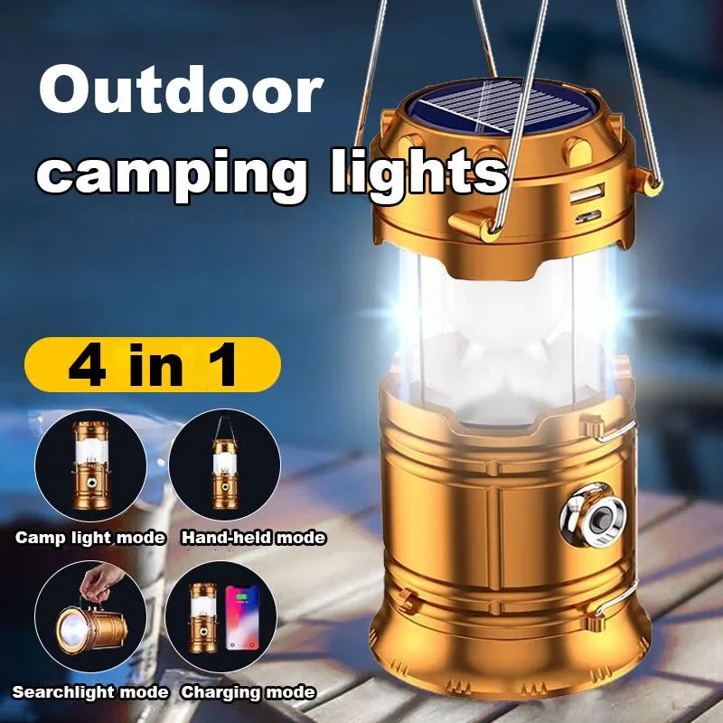 LED Camping Lantern, Outdoor Solar Camp Tent Lamp, USB Rechargeable, Portable Emergency Lights,