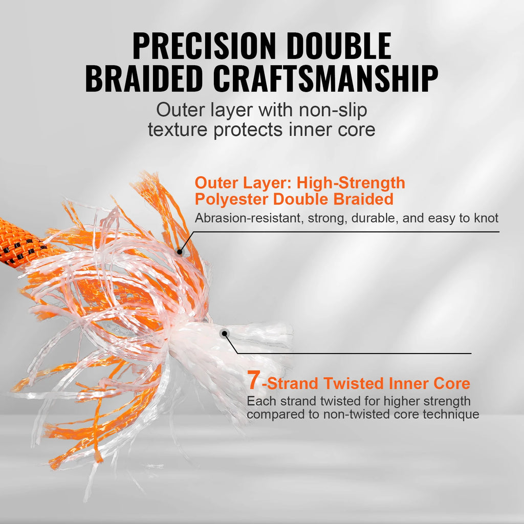 120 ft Dual-Weave Polyester Cord 3/8 1/2in 48-Strand Multi-Use Rope for Arborist Activities Outdoor Adventures Versatile