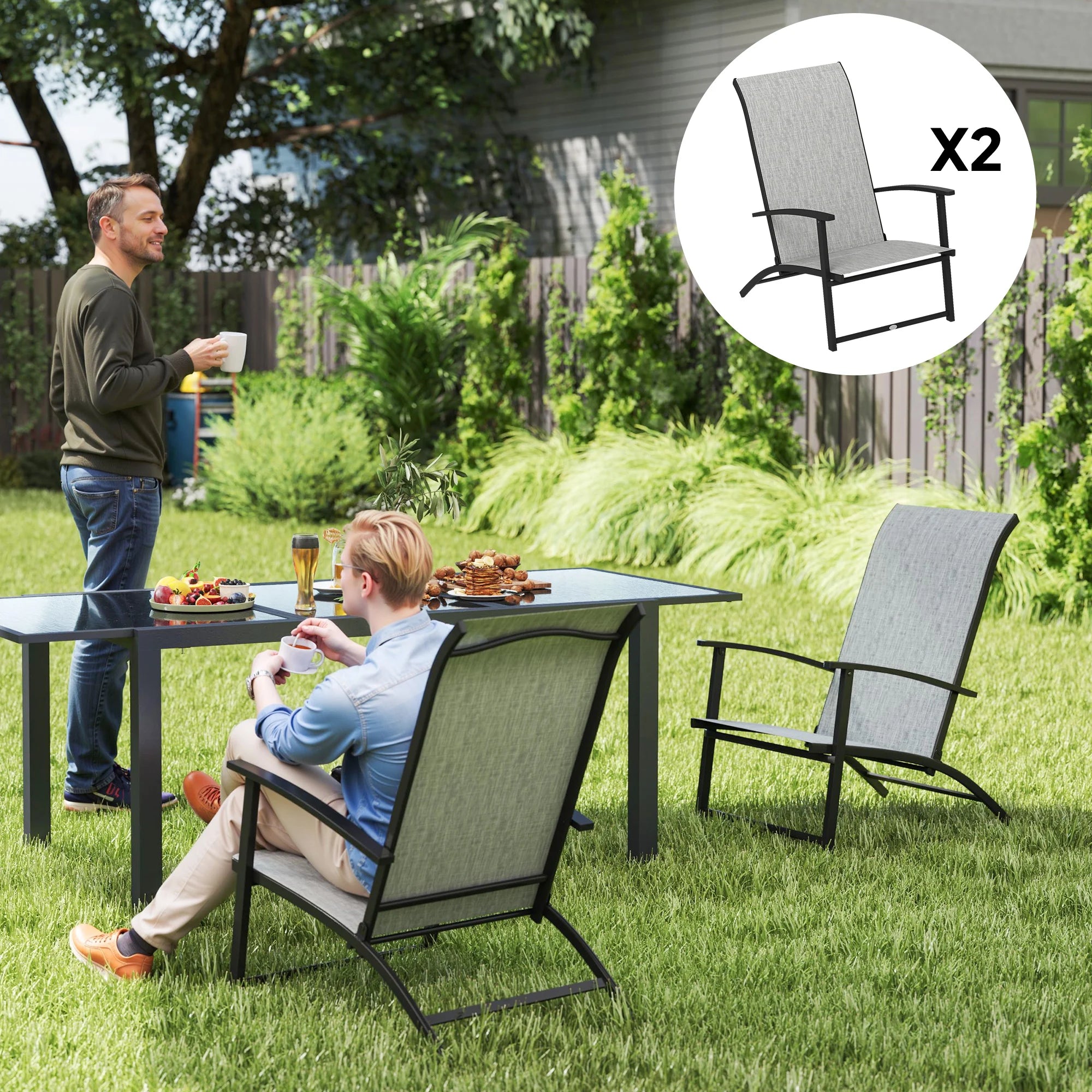 Folding Patio Chairs Set of 2, Portable Camping Chairs, Gray