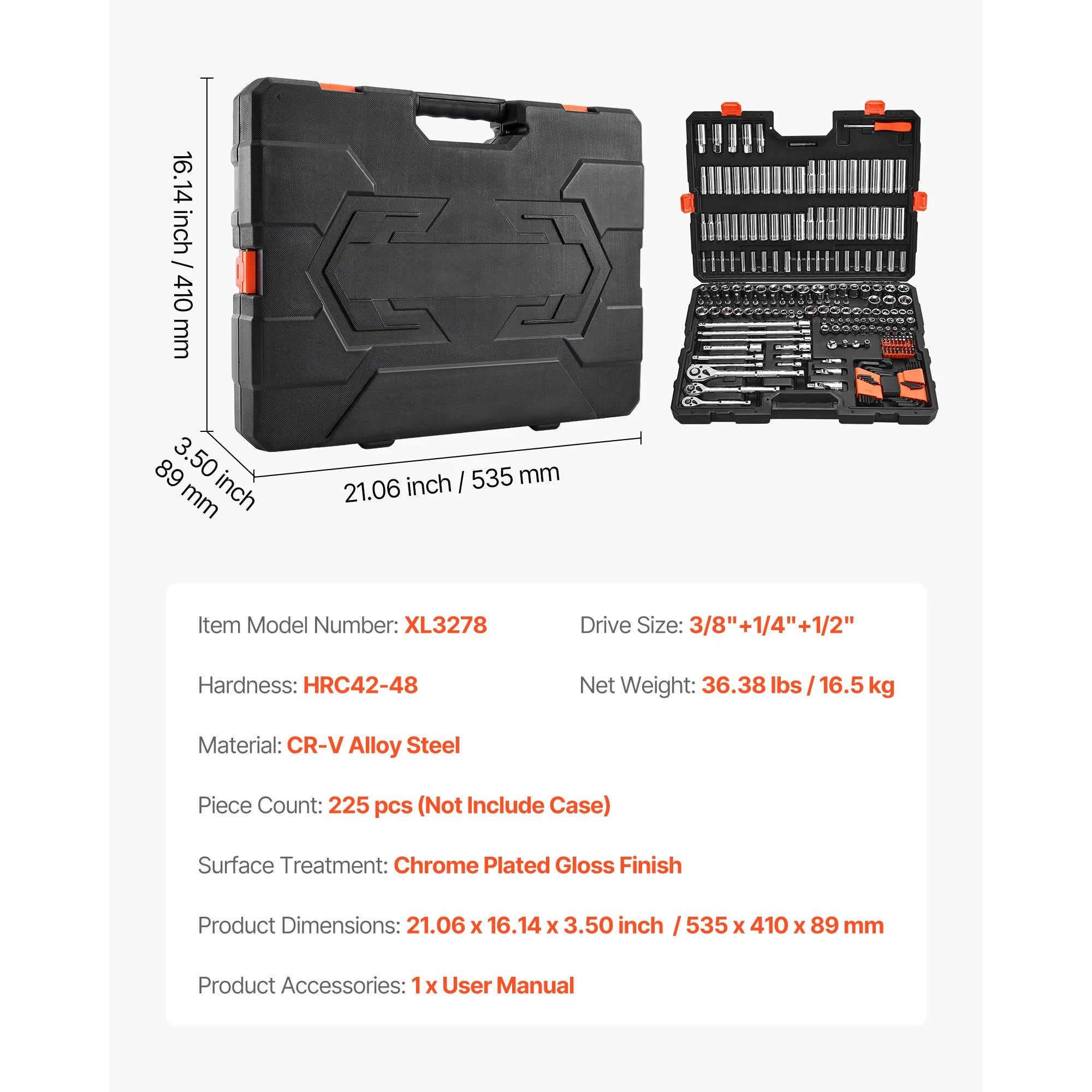 Socket Set 86 Pieces 3/8 ,1/4, or 1/2in Drive Socket and Ratchet Set, SAE Metric Mechanic Tool Kit with Ratchet Wrench