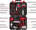 Drill Set Tool Set with 8V Red Cordless Drill, Home Tool Kit with Drill, Hand Tool Kits for Women 126 Piece