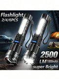 2PCS Tactical Flashlight 2500 Lumens - USB C Rechargeable, 7 Modes, Super Bright LED Flashlight