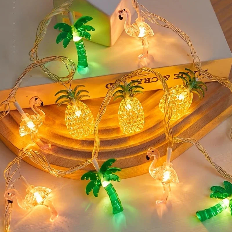 LED Flamingo Pineapple Palm Tree String Lights, Battery Operated,