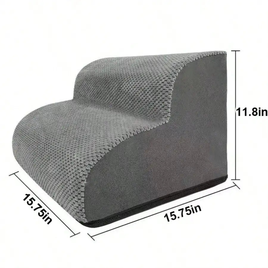 1pc 2-Tier Pet Stair, Grey Knit Fabric Dog Ramp With High-Support Foam & Non-Slip Base, Space-Saving Pet Steps For Small Dogs &