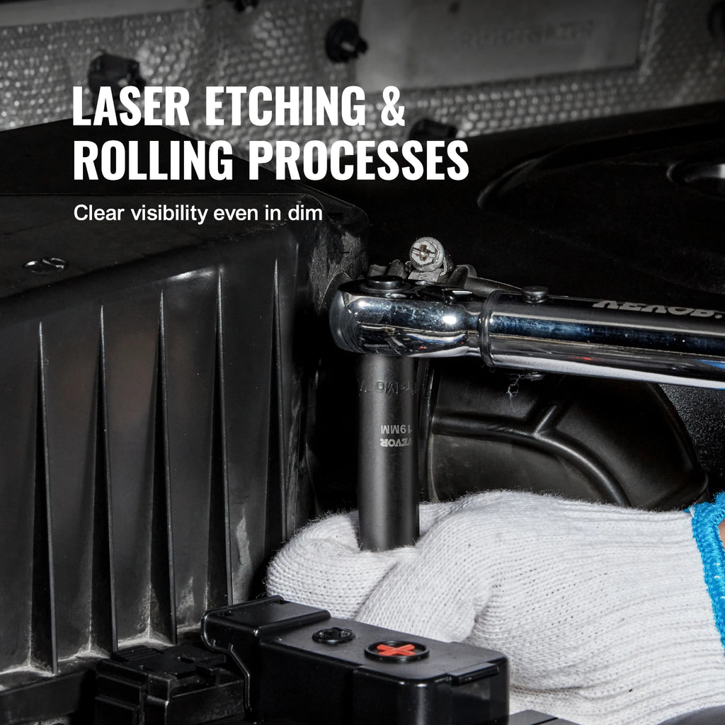 1/2" Drive Impact Socket Set,  6 Point Cr-V Alloy Steel, Easy-to-Read Size Markings, Rugged Construction