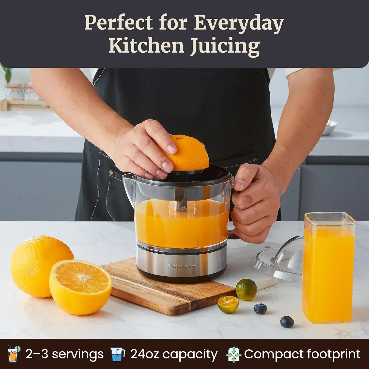 Electric Citrus Juicer 40W for Oranges Lemons Limes Grapefruit with 24oz Capacity and Auto-Reversing Reamer