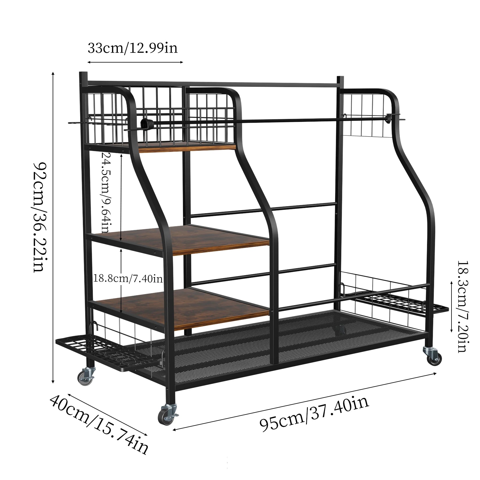 Rolling Golf Storage Rack Garage Organizer Metal Sports Equipment Shelves with Lockable 360° Wheels