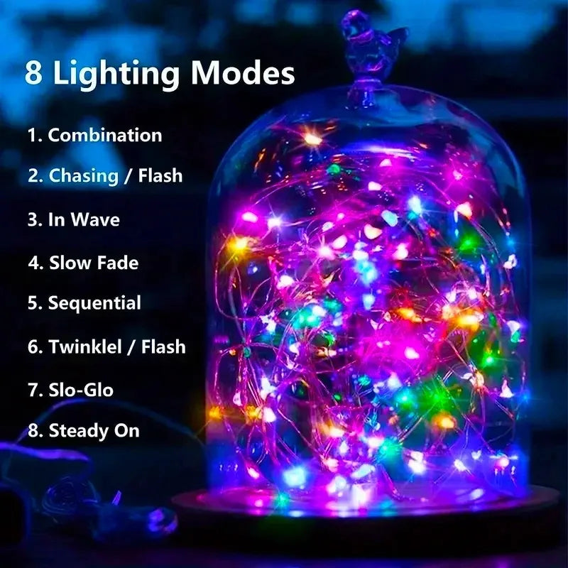 Multi Color Lights, Solar, Garden Lights, String Lights with 8 Modes, Waterproof Wire Lights,