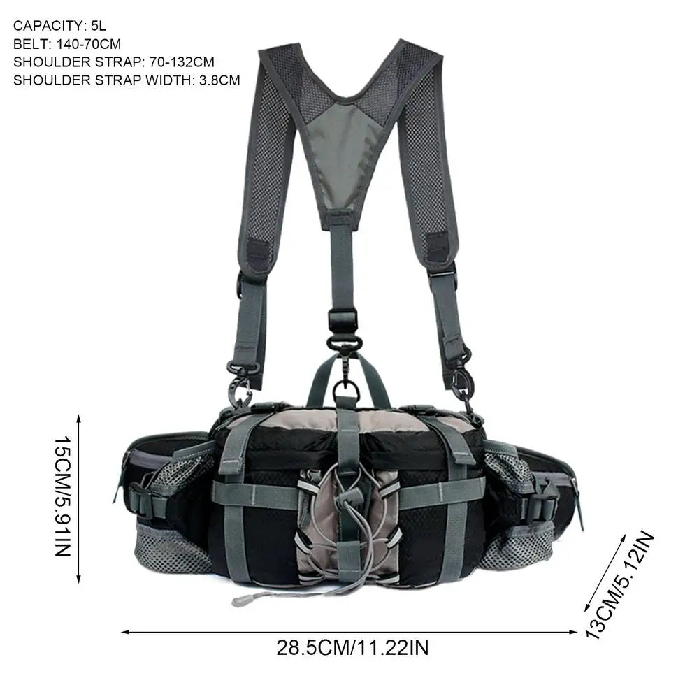 Hiking Waist Bag With 2 Water Bottle Holders  Outdoor Waist Pack Waterproof Cycling Backpack Adjustable Strap Sport Storage Bag