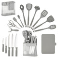 17Pcs Silicone Kitchen Utensils Set with Knife Block Stainless Steel Kitchen Knives Set Non-Stick Cooking Tools Scissors Peeler