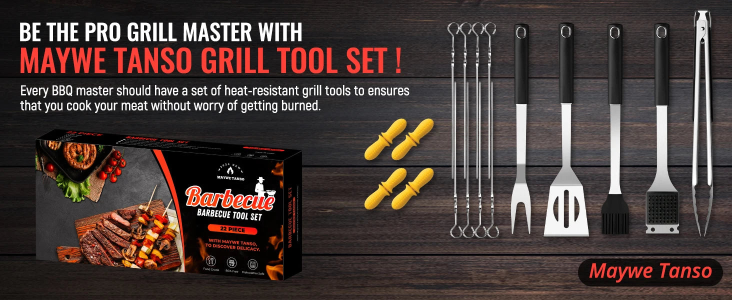 BBQ Accessories, Grill Tools, Stainless Steel Barbecue Grill Accessories, Professional Barbecue Utensils, Camping/Backyard Grilling Gifts for Men/Women
