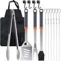 Premium 15-Piece BBQ Grilling Set with Tongs, Skewers, Stainless Steel Utensils, Hooks, and Storage Bag for Outdoor Cooking and
