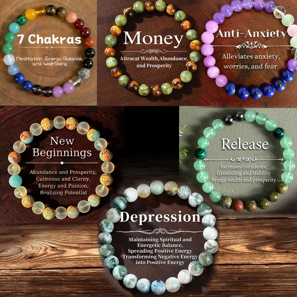 Natural Stone Symbolic Beaded Bracelet Women and  Men,  Anxiety Relief, Money,  Spiritual,  Inner Self-Love