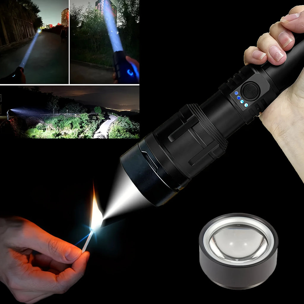 Zoomable LED Flashlight with Lens Ignition Function, Rechargeable High Power Tactical Flashlight, USB Charging with Power Indicator Light, Perfect for Outdoor Camping, Survival & Emergency Use