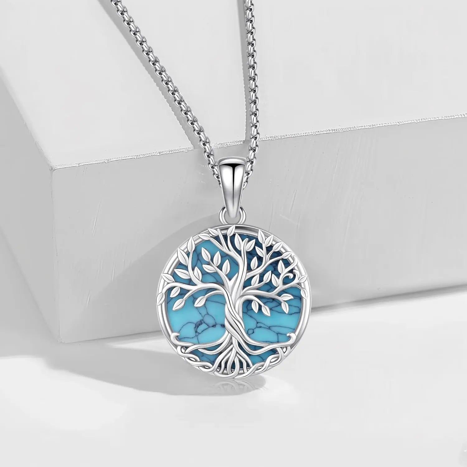 925 Sterling Silver Tree of Life Necklace Pendant Turquoise Celtic Knot Family Tree Jewelry for Men Women Father's Day Gift