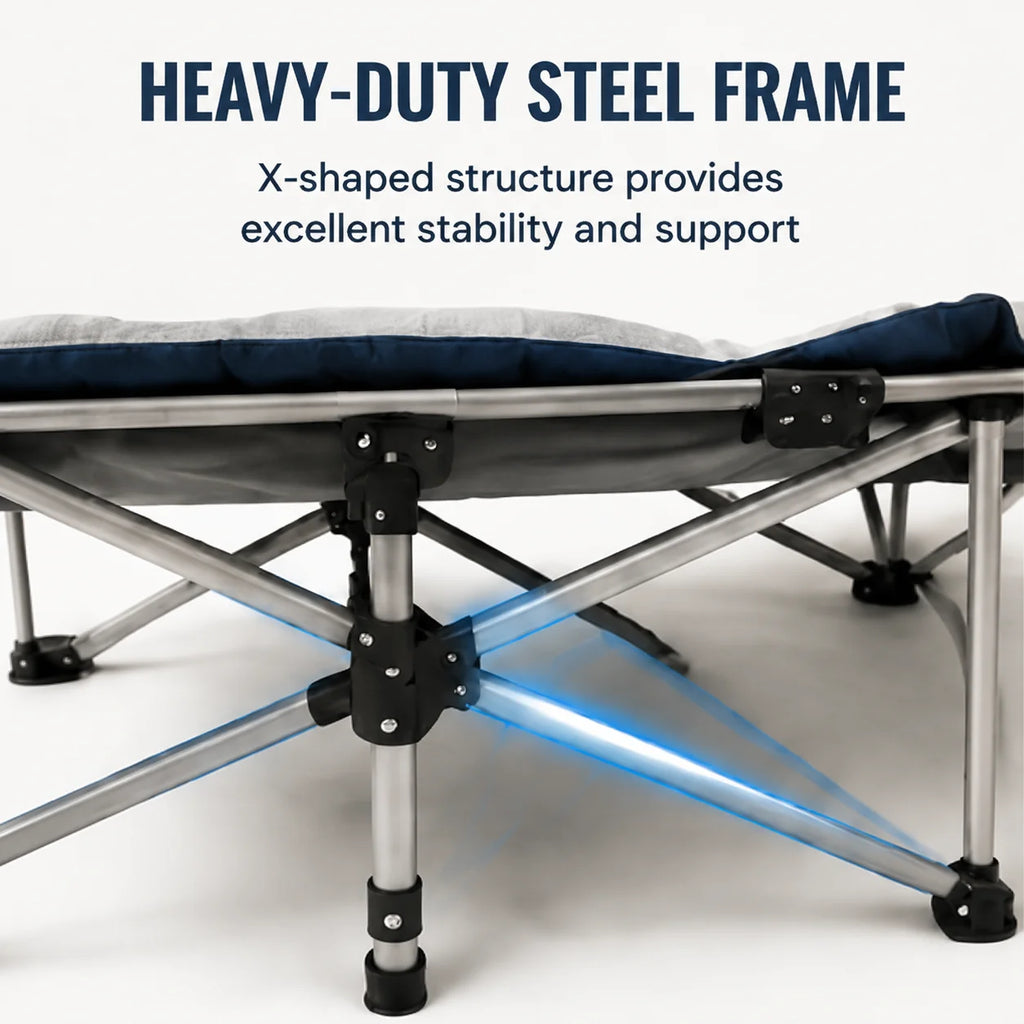 Foldable Cot Bed with Thick Mattress - Portable Camping Nap Bed, Sturdy Steel Frame, Easy Fold & Lightweight for Indoor/Outdoor Use