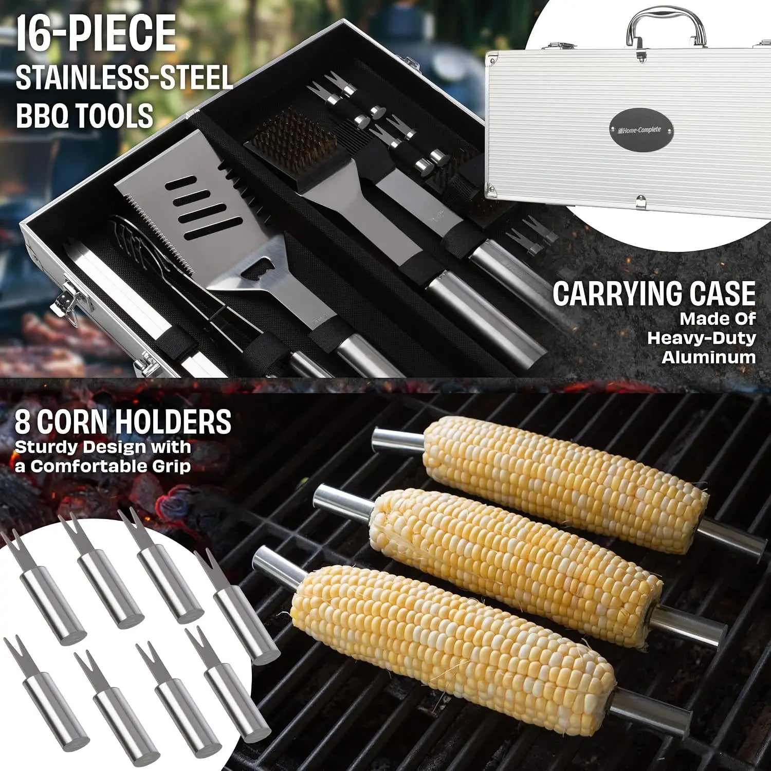 16-Piece BBQ Grill Set with Aluminum Case, Stainless Steel Tools, Perfect for Home Grilling & Gifts